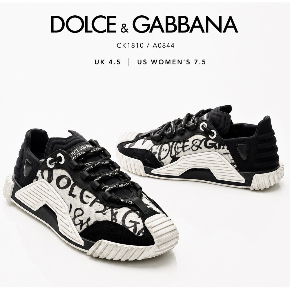 37.5 Dolce & Gabbana NS1 Graffiti CK1810 AO844 Black White Logo Lace-Up Low 7.5